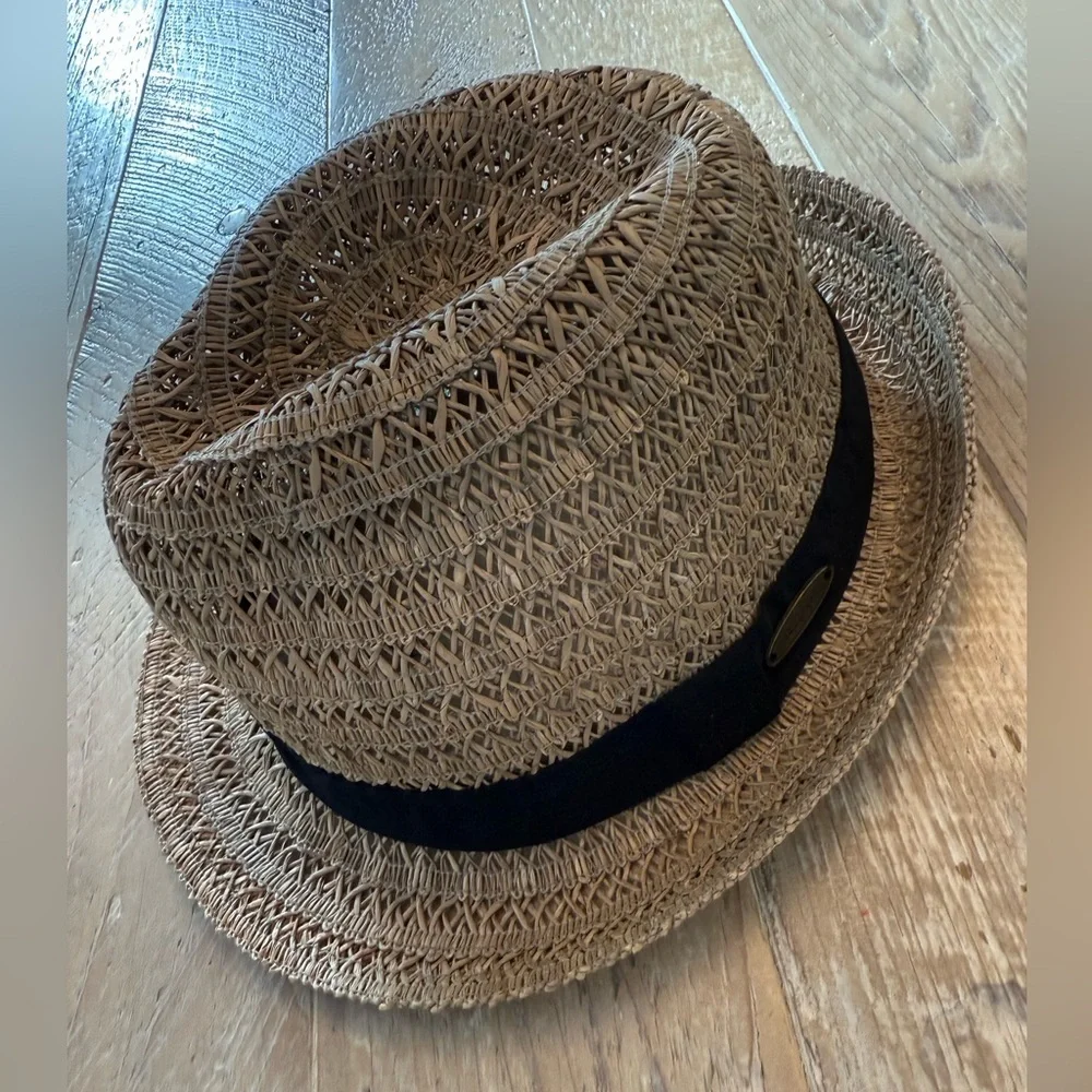 Panama Jack Woven Straw Fedora with Black Band Unisex L/XL